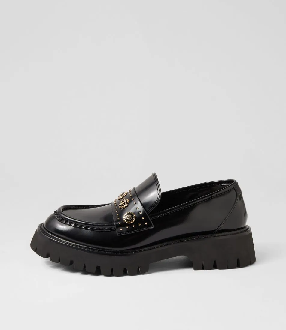 SOL SANA Maritime Black Gold Leather Heels