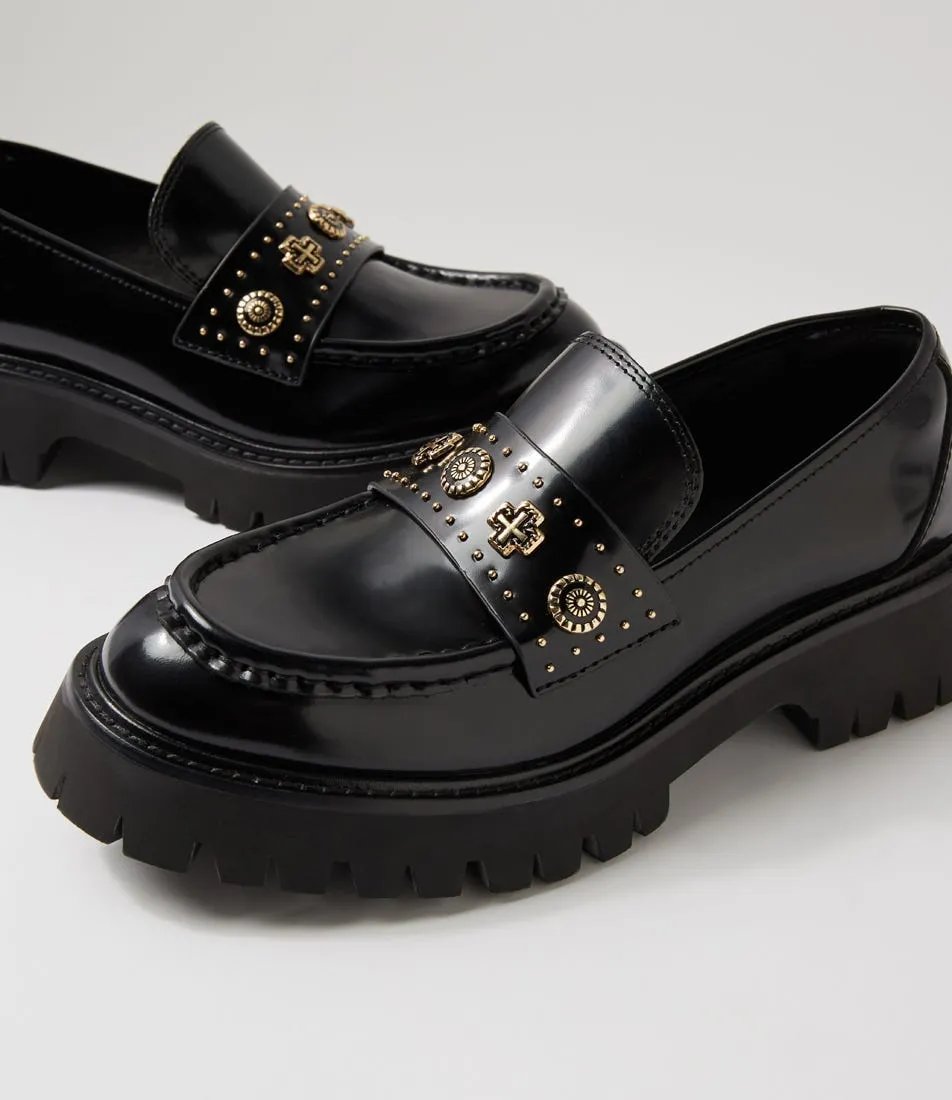 SOL SANA Maritime Black Gold Leather Heels