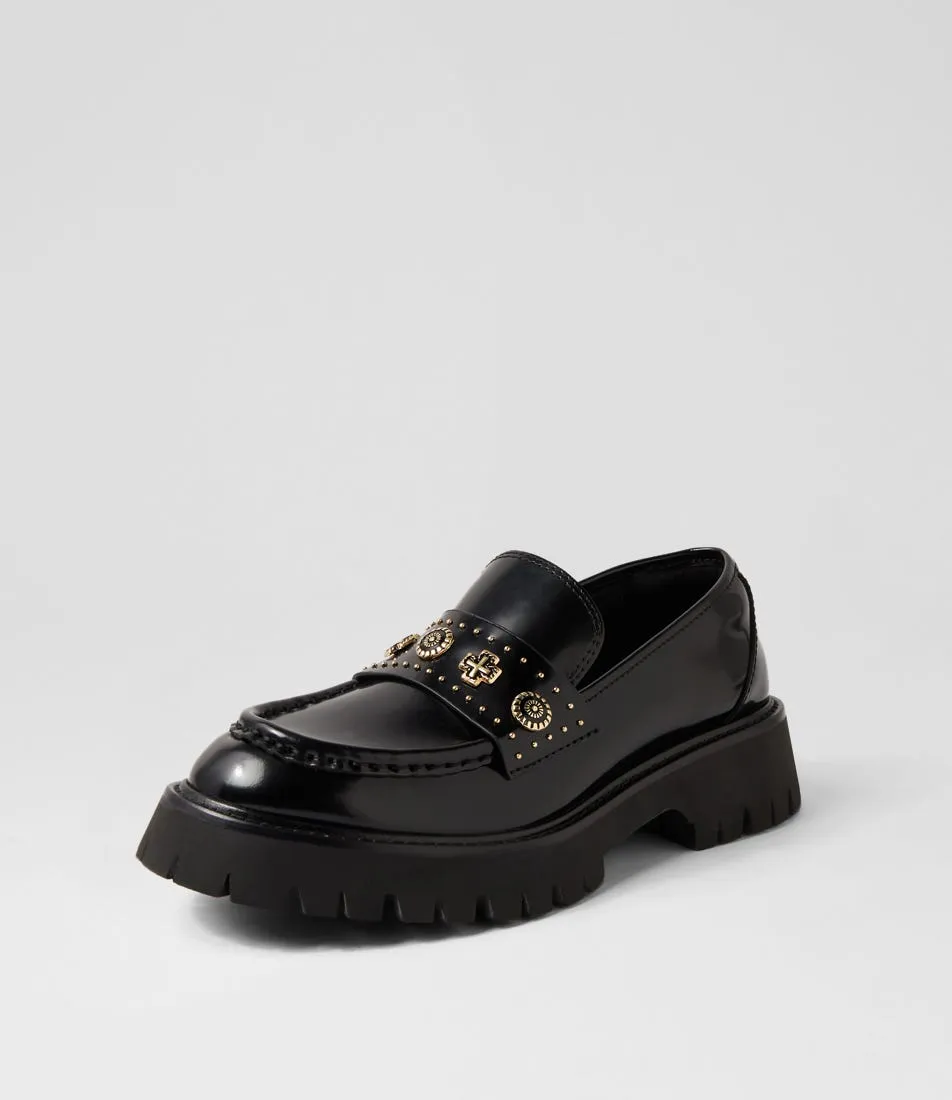 SOL SANA Maritime Black Gold Leather Heels