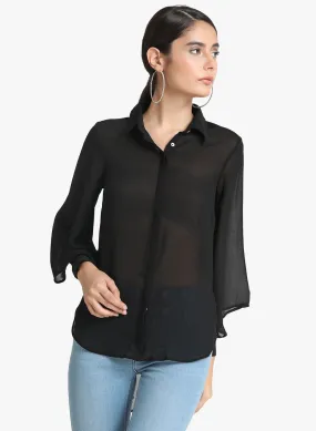 Solid Shirt with Cut Out Sleeves