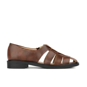 SORRENTO BROWN - Women's woven straps flat leather sandal with covered back