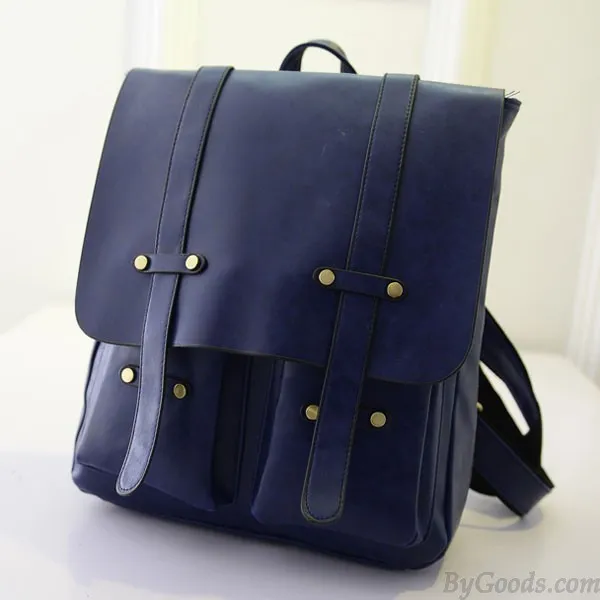 Square Double Belt School Bags Backpack - Vintage Style