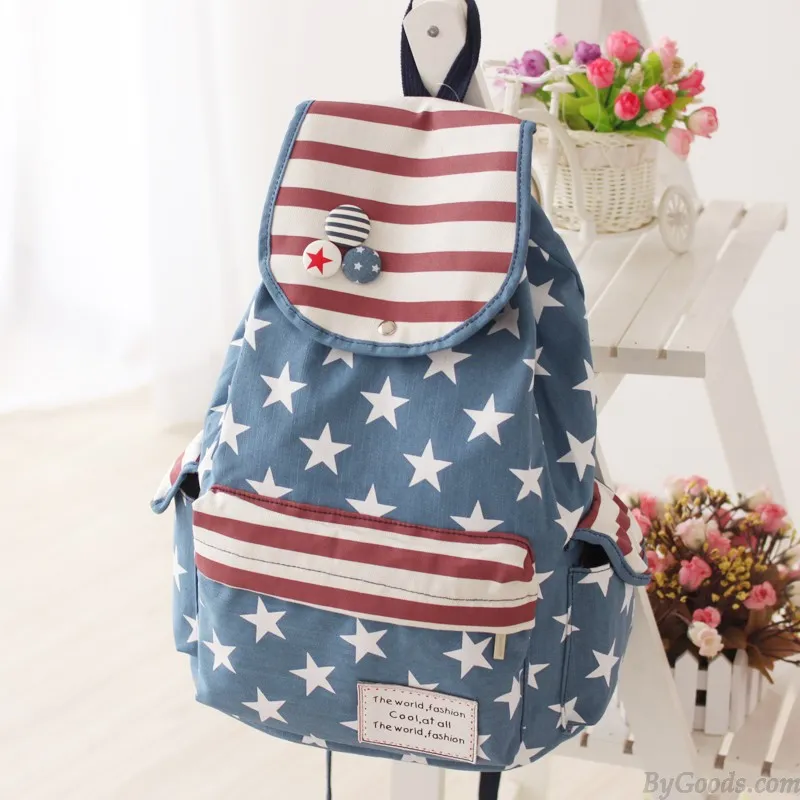 Stars & Stripes Canvas Backpacks with American Flag Design for Students