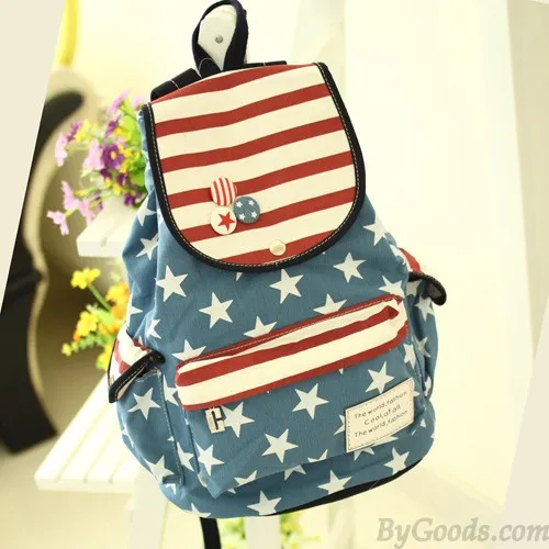 Stars & Stripes Canvas Backpacks with American Flag Design for Students