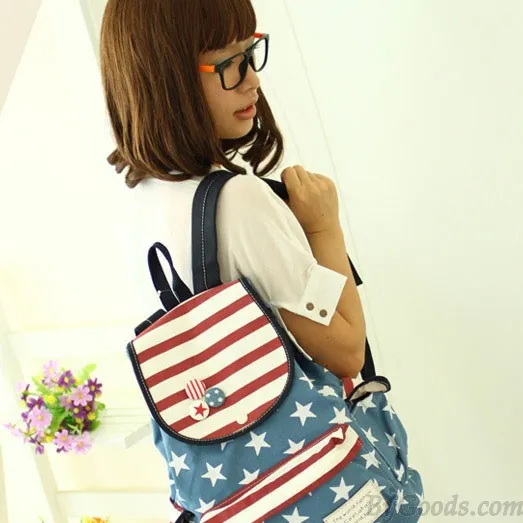 Stars & Stripes Canvas Backpacks with American Flag Design for Students