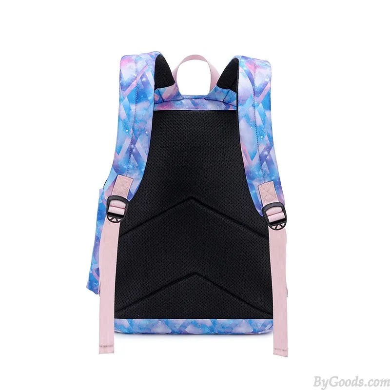 Stylish Diamond Print Waterproof School Backpack Set for Teens with Lunch Tote and Pencil Bag