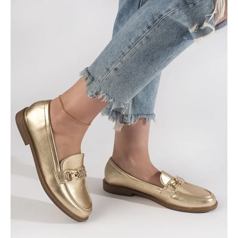 Golden Stylish women's gold moccasins