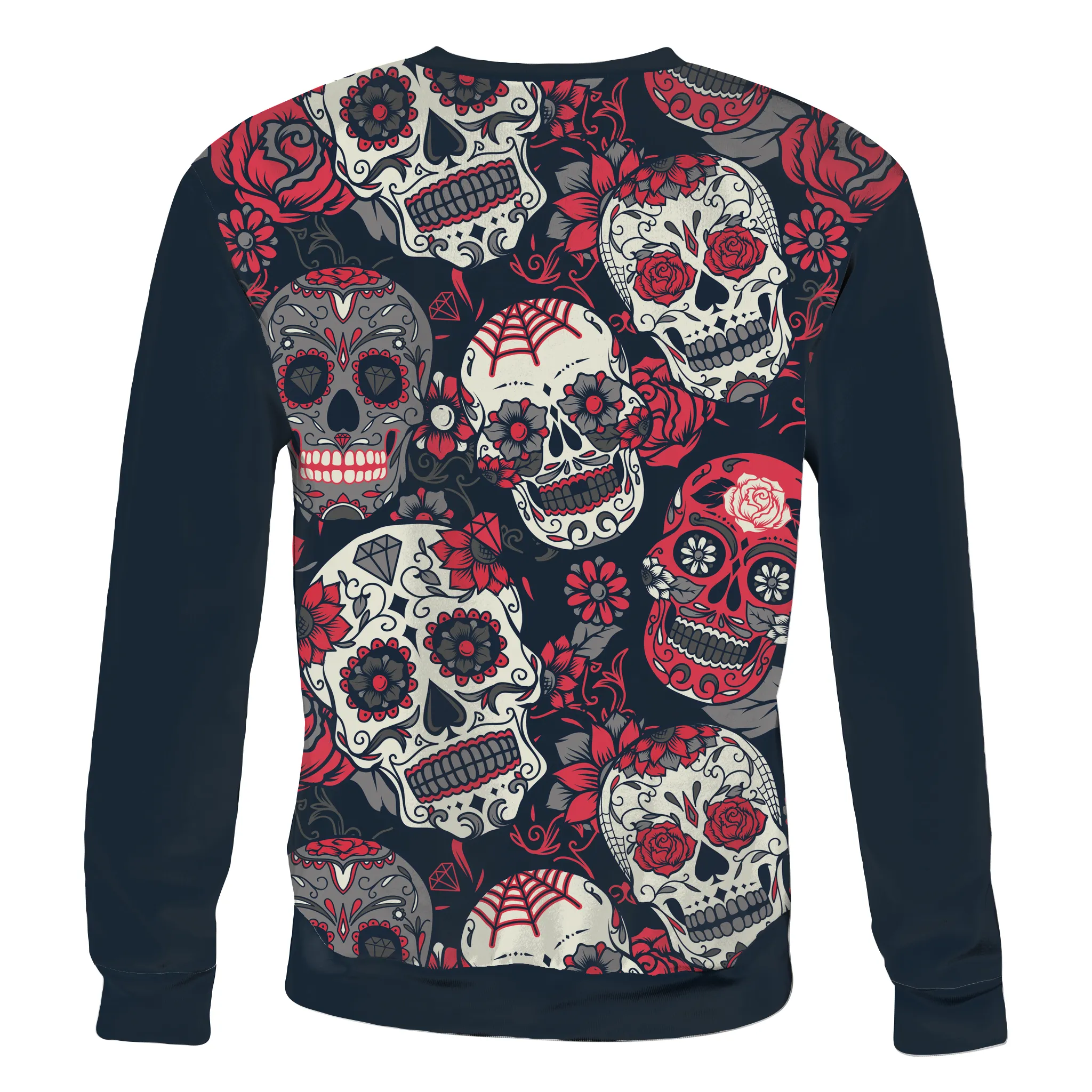 Unisex Sweatshirt with Red Rose Sugar Skull Design