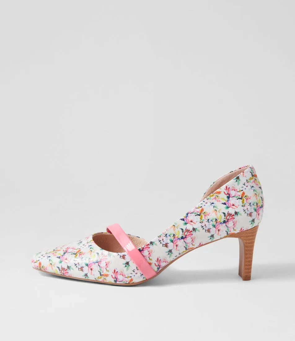 SUPERSOFT Narda2 White Meadow Fuchsia Patent Leather Heels