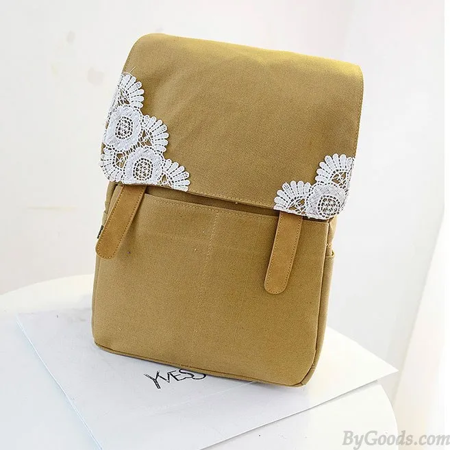 Sweet Crochet Lace Pure Color Canvas Backpacks