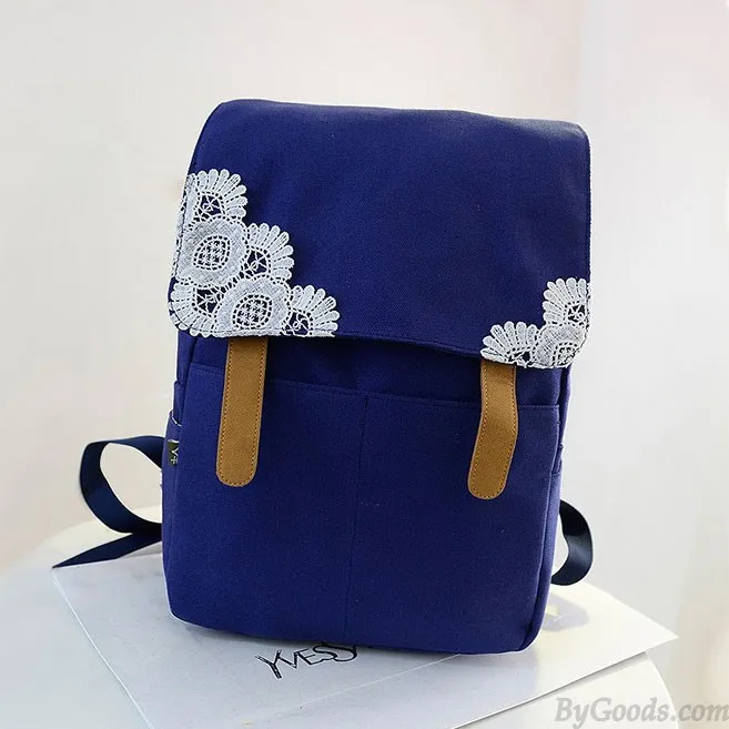 Sweet Crochet Lace Pure Color Canvas Backpacks