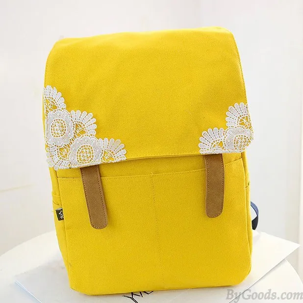 Sweet Crochet Lace Pure Color Canvas Backpacks