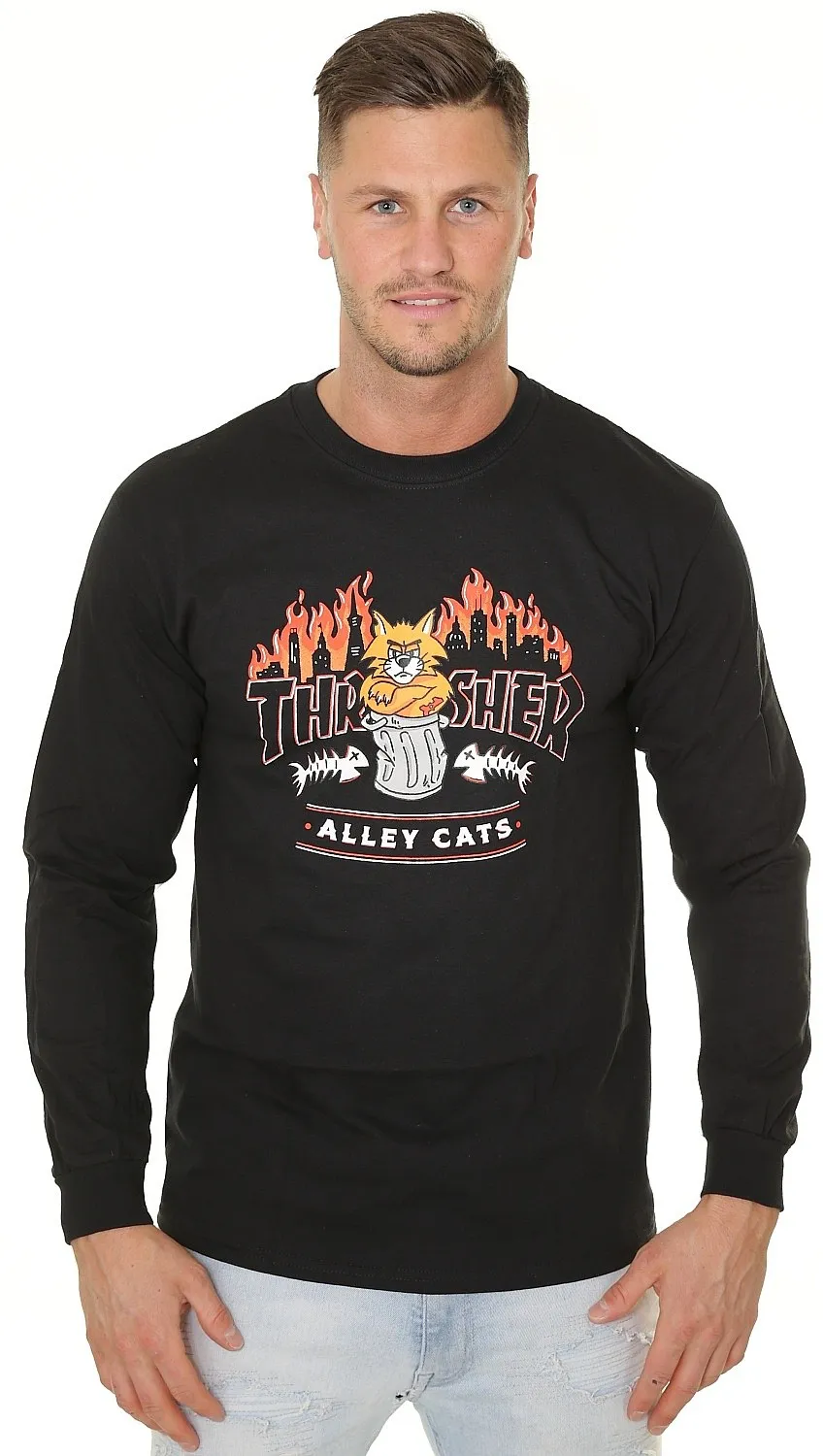 T-Shirt Thrasher Alley Cats LS - Black - men´s