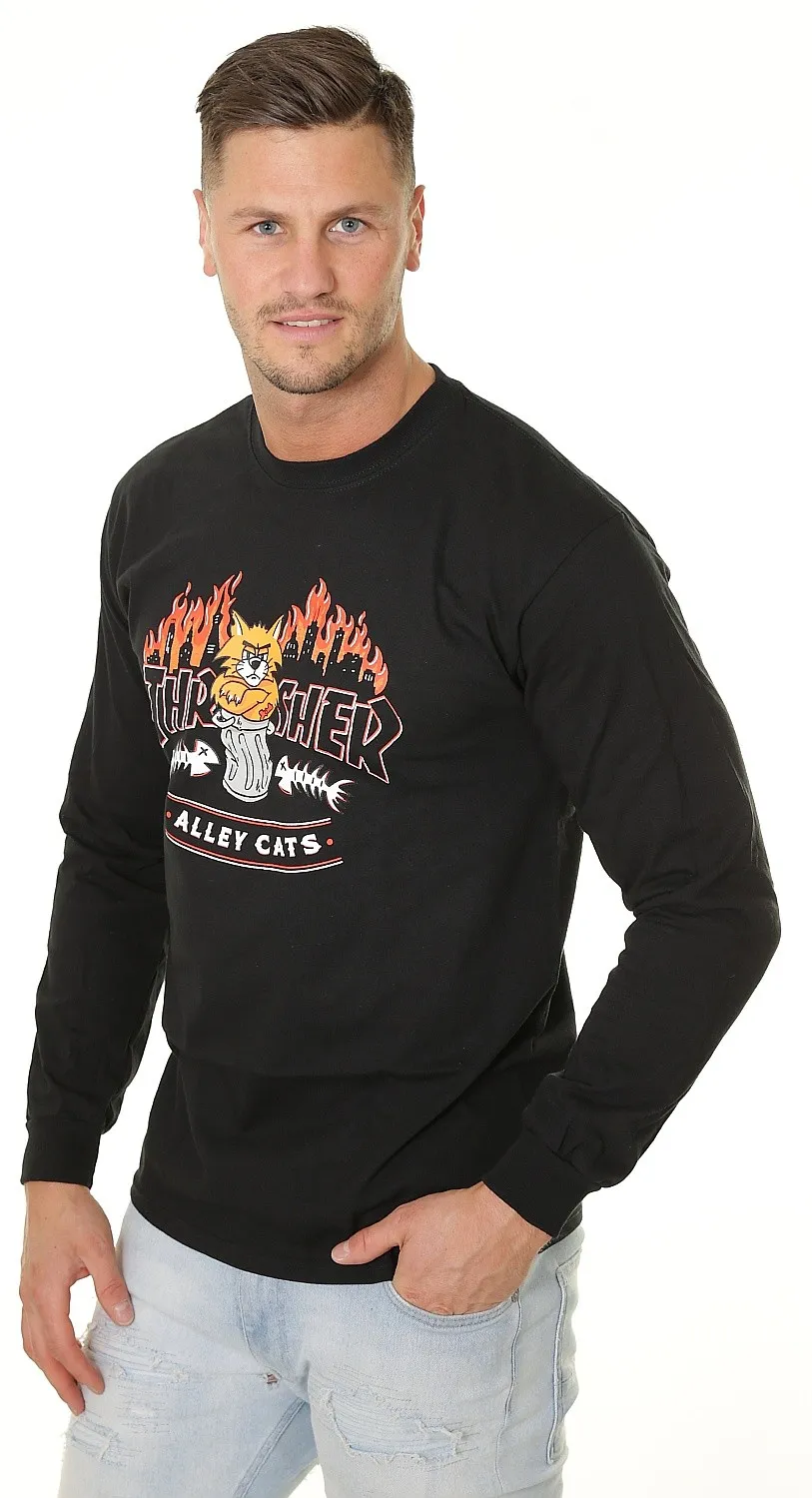 T-Shirt Thrasher Alley Cats LS - Black - men´s