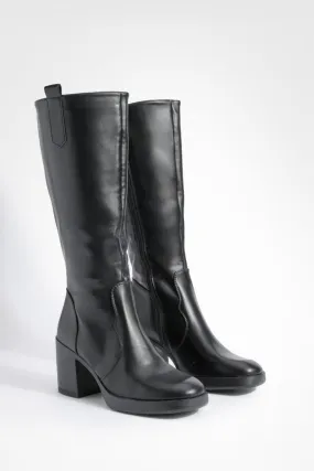 Tab Detail Platform Knee High Boots