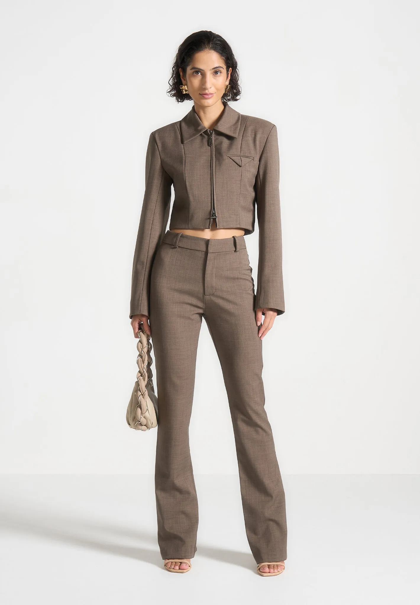 Tailored Mid Rise Trousers - Dark Taupe