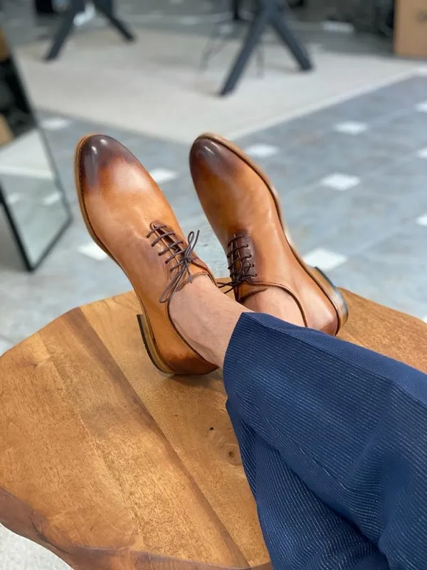 Tan Lace Up Oxfords for Men by GentWith.com | Worldwide Shipping