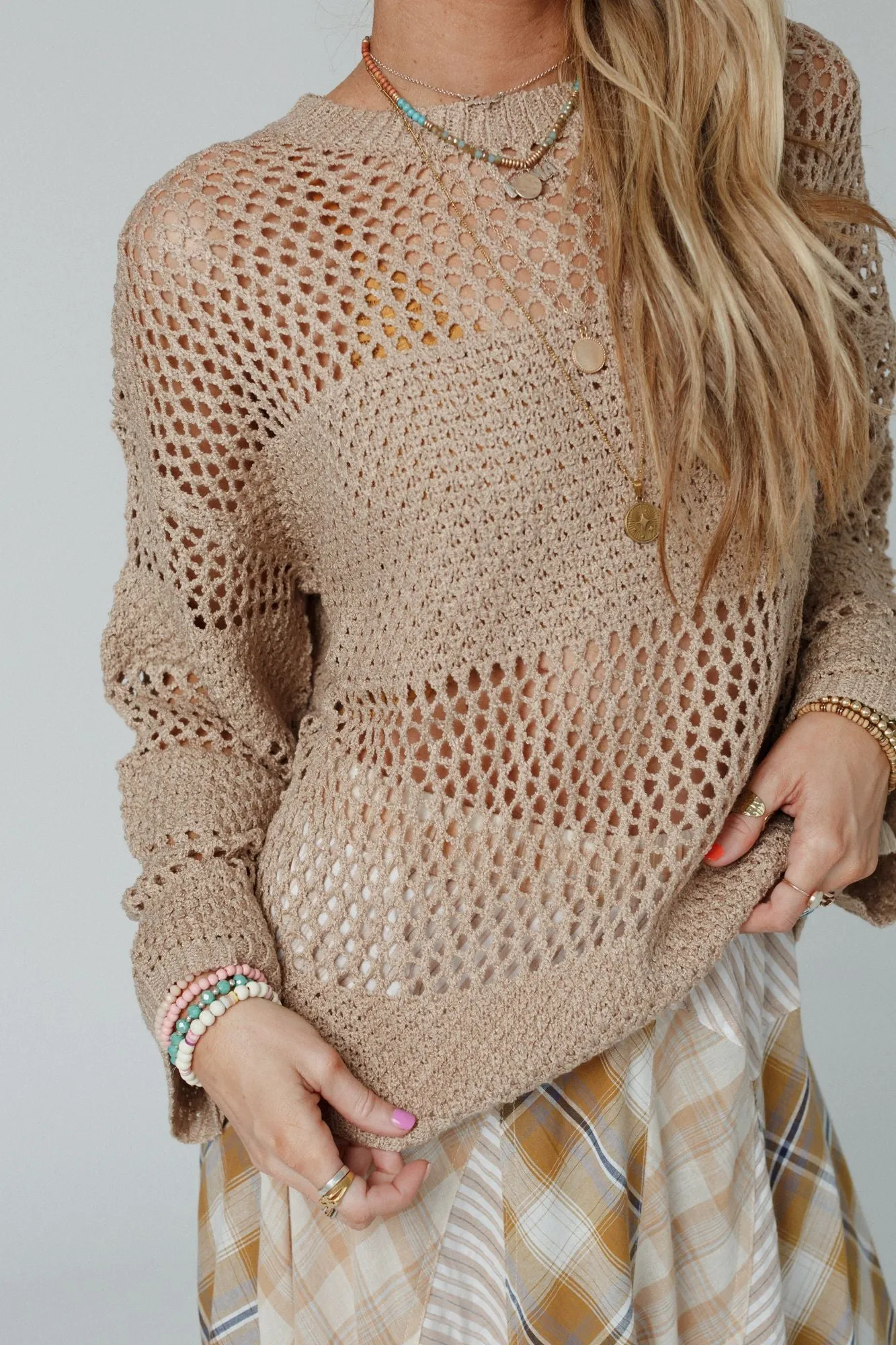 Taupe Open Knit Top