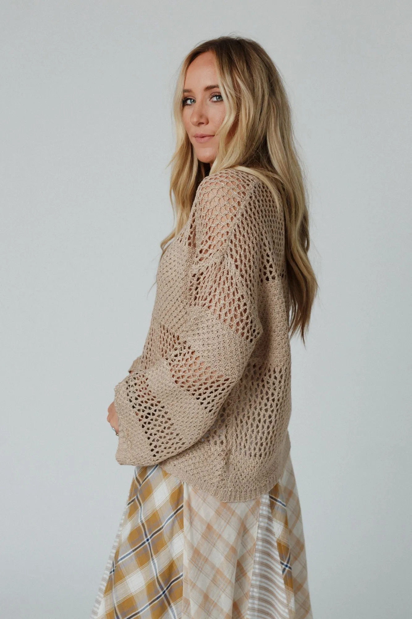 Taupe Open Knit Top