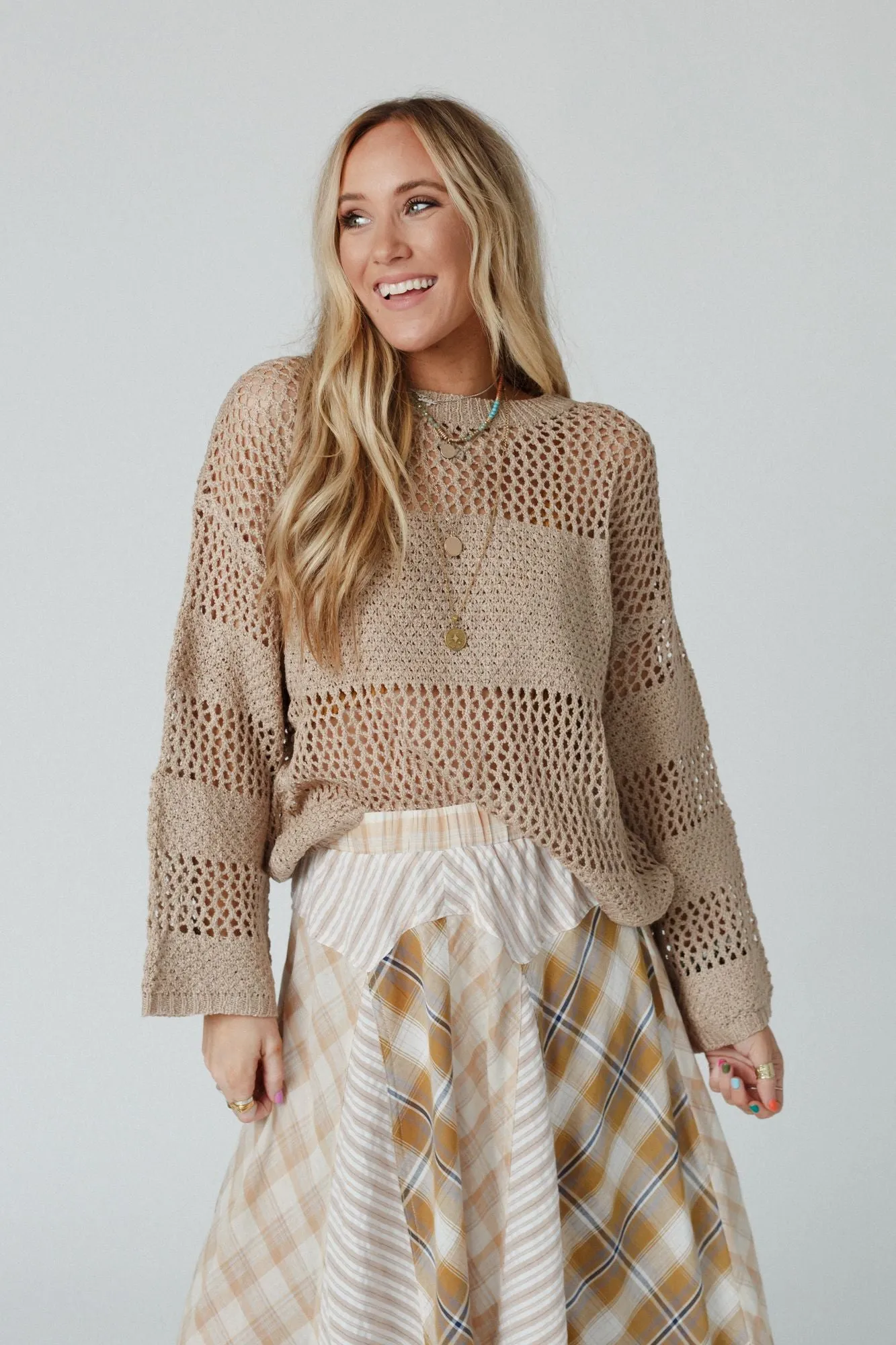 Taupe Open Knit Top