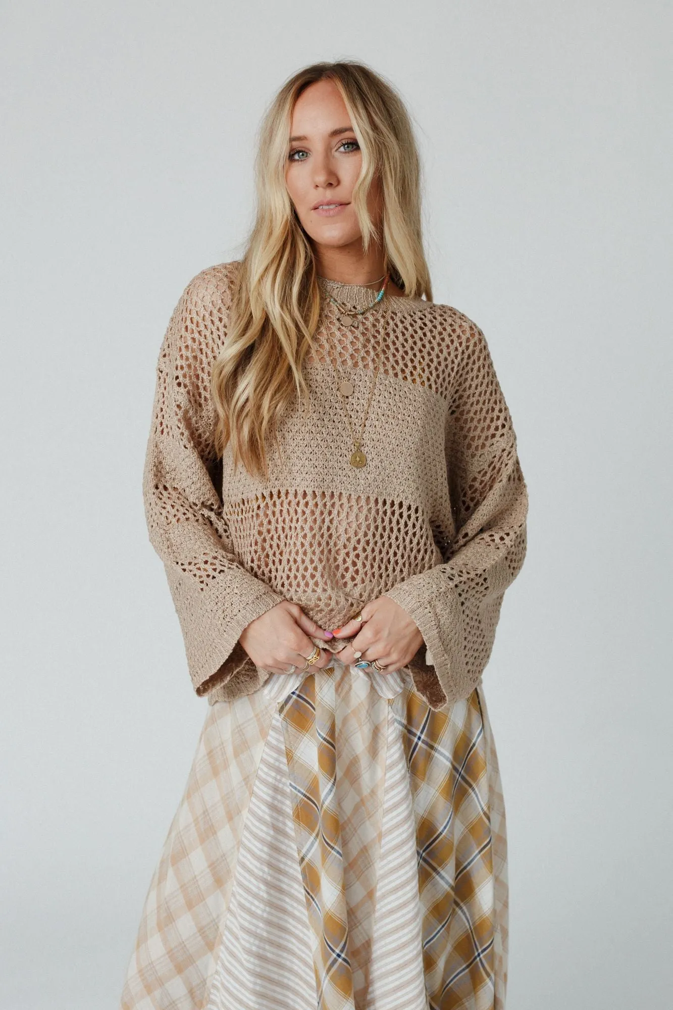 Taupe Open Knit Top