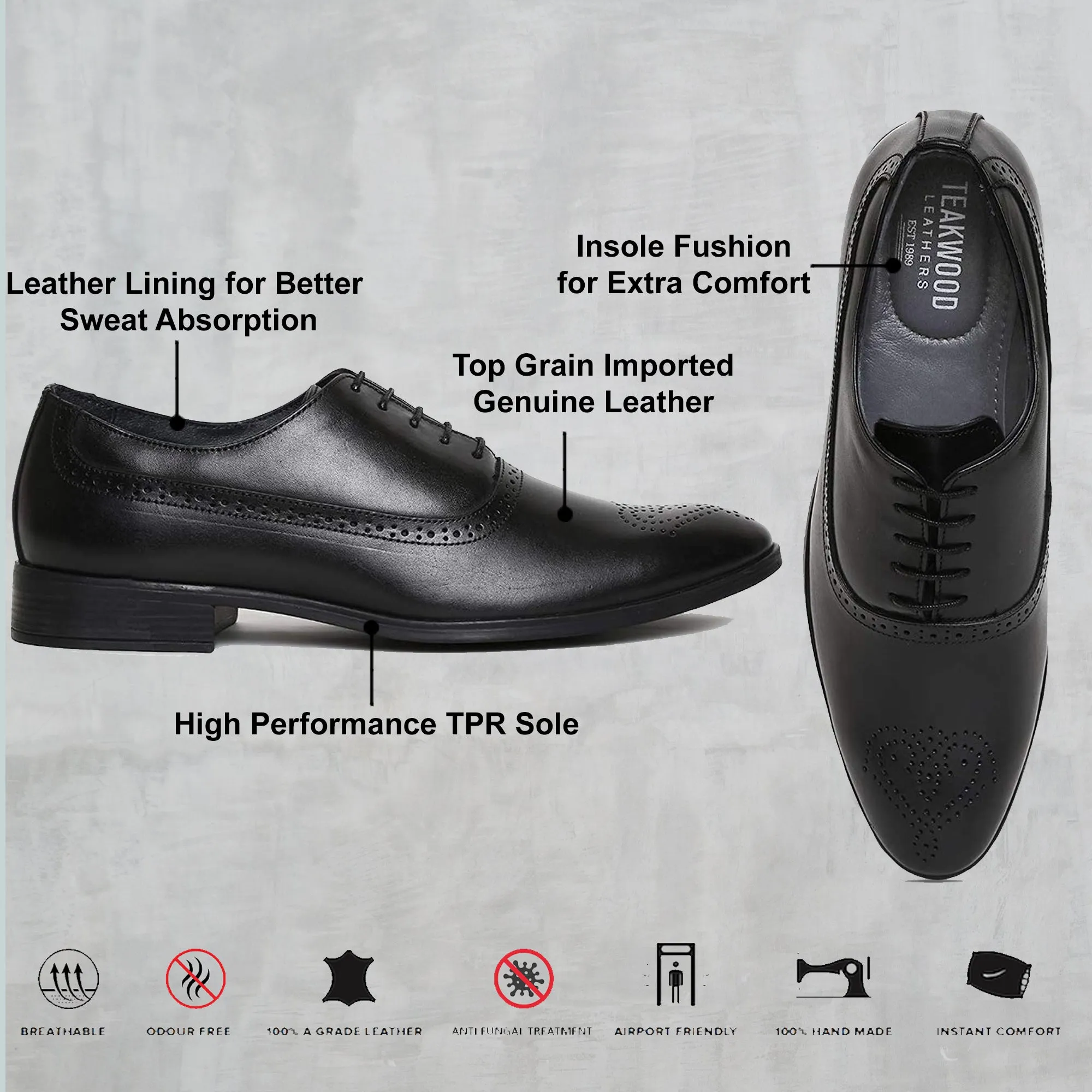 Teakwood Genuine Leather Black Shoes