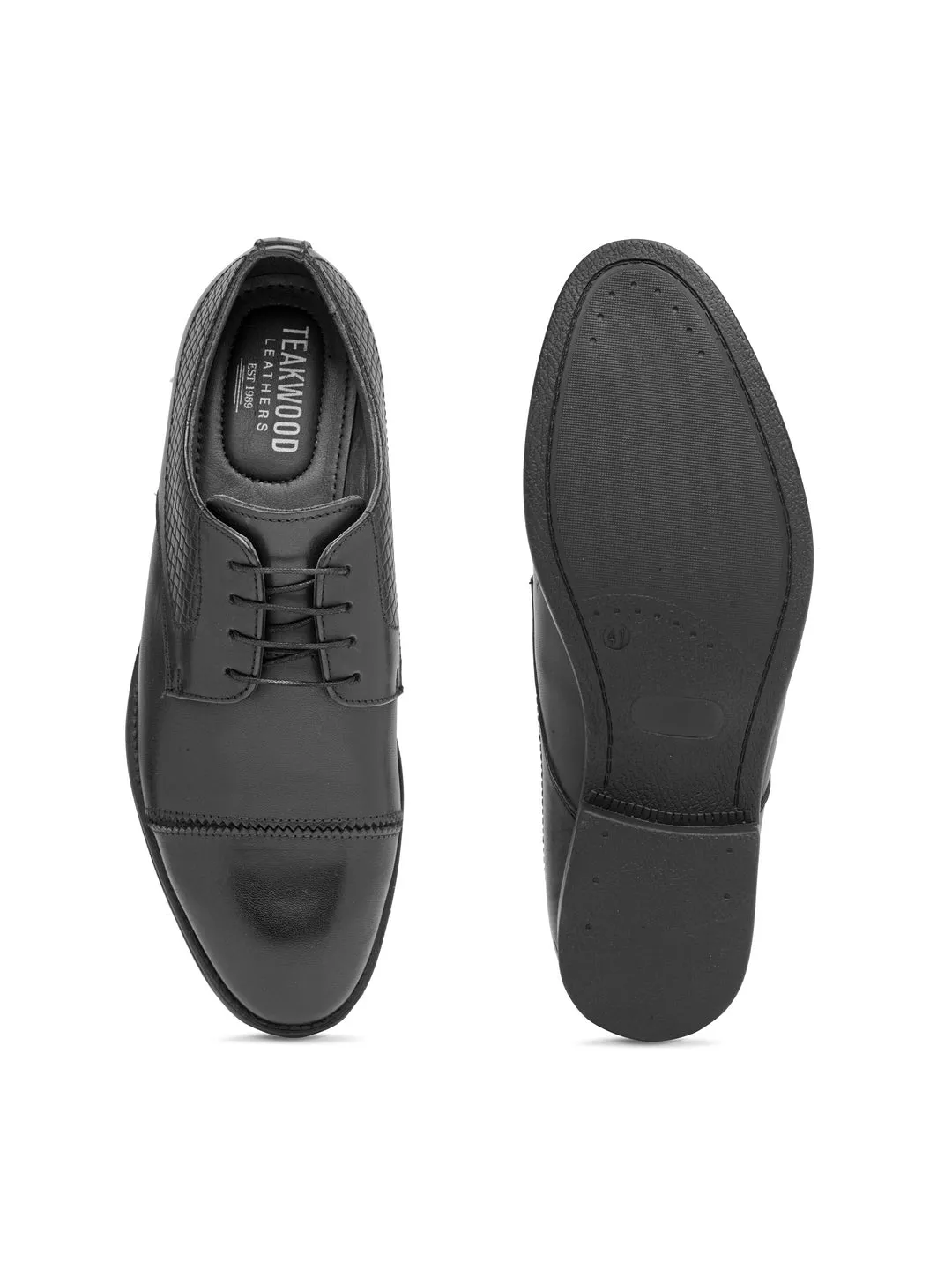 Teakwood Genuine leather Men Black  Formal Derby Shoes