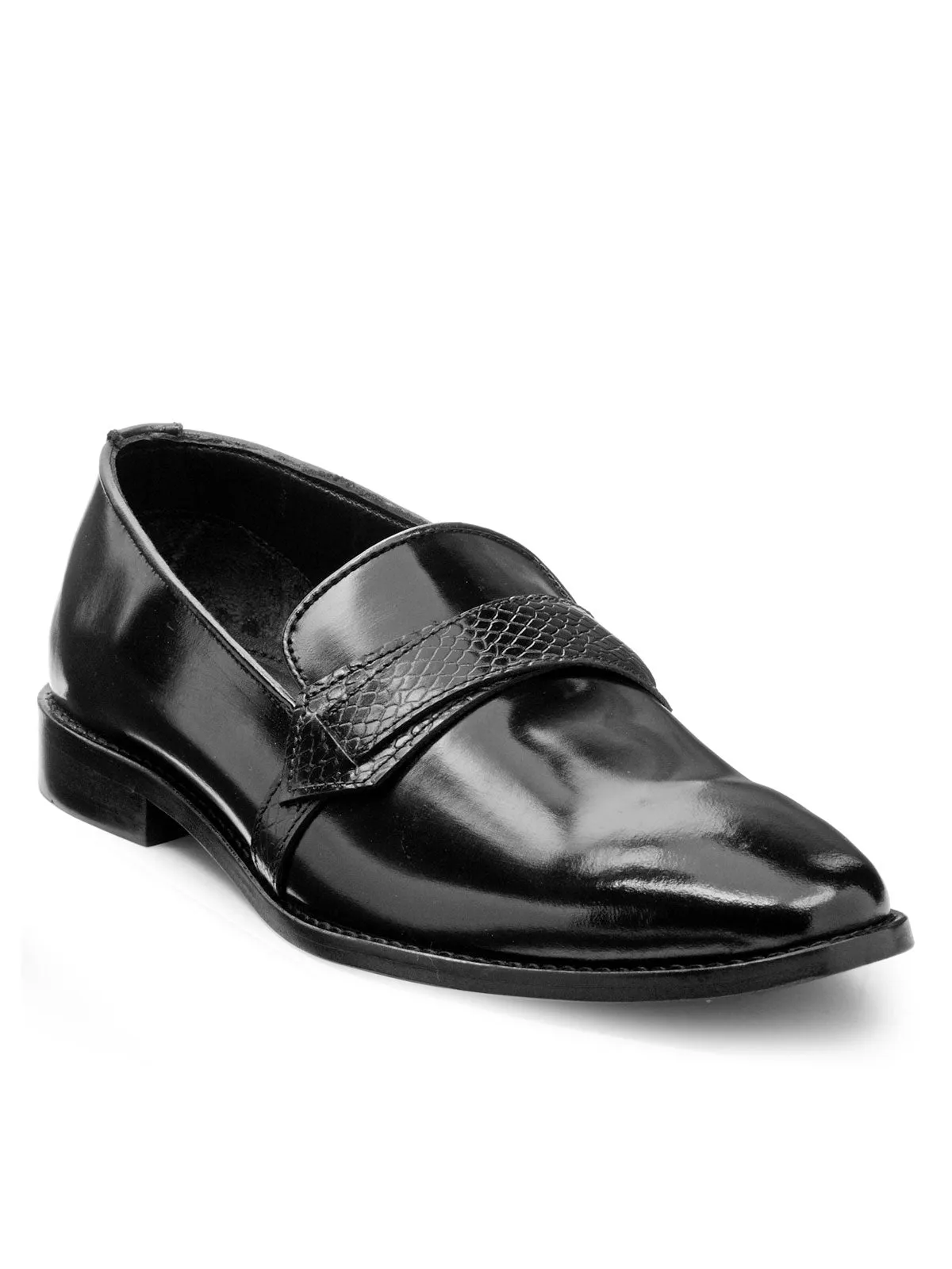 Teakwood Leather Men's Black Slip-ons Shoes