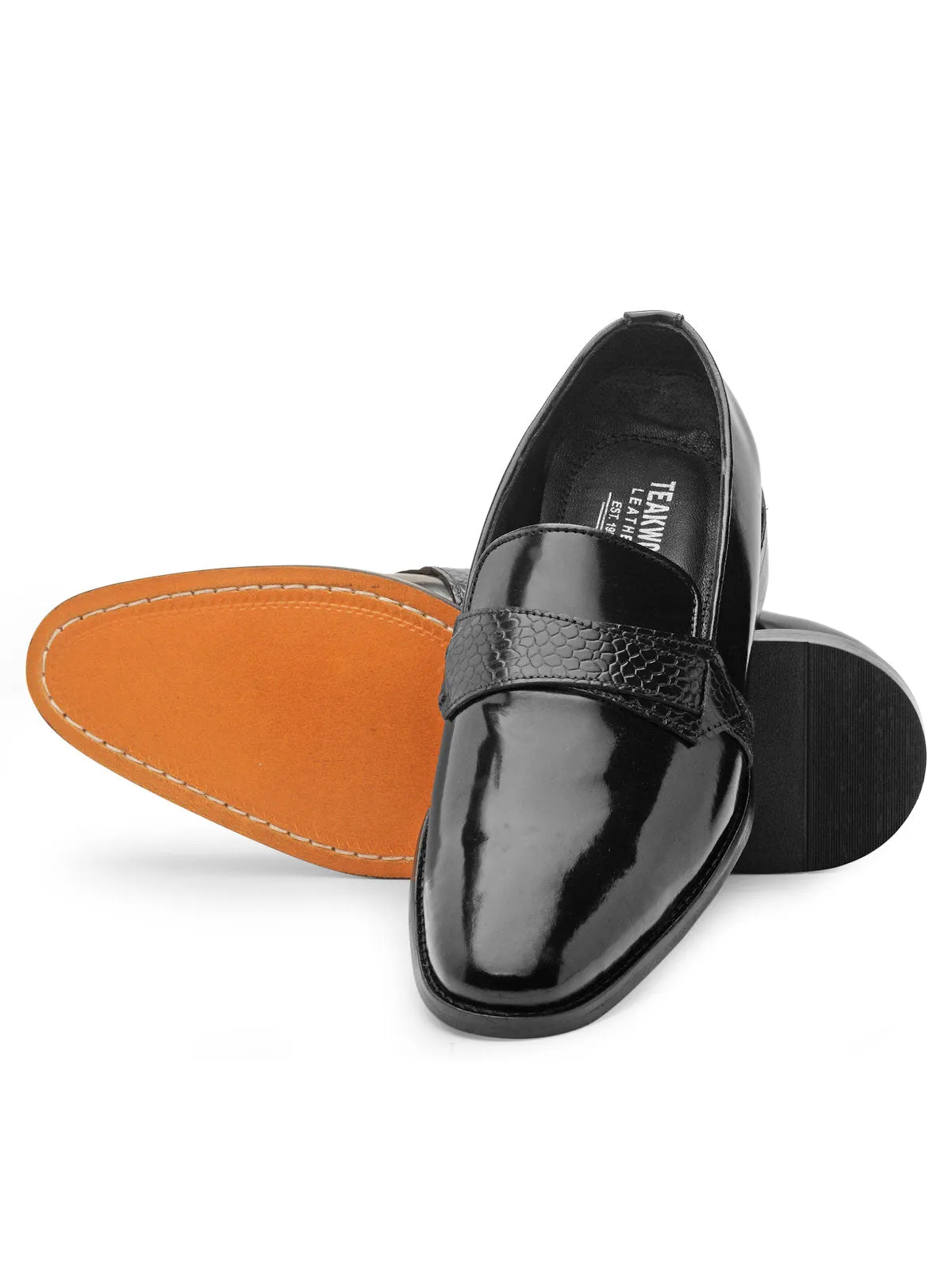 Teakwood Leather Men's Black Slip-ons Shoes