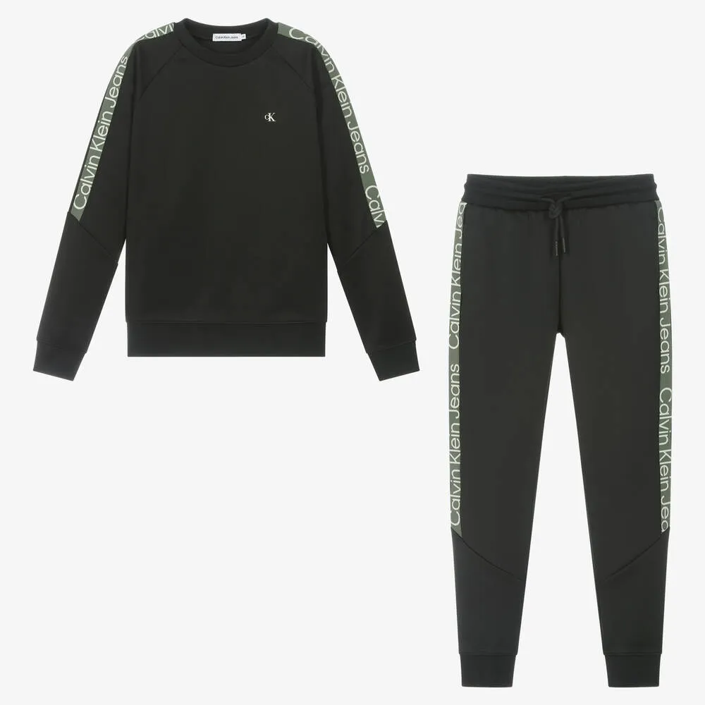 Teen Boys Black & Green Jersey Tracksuit