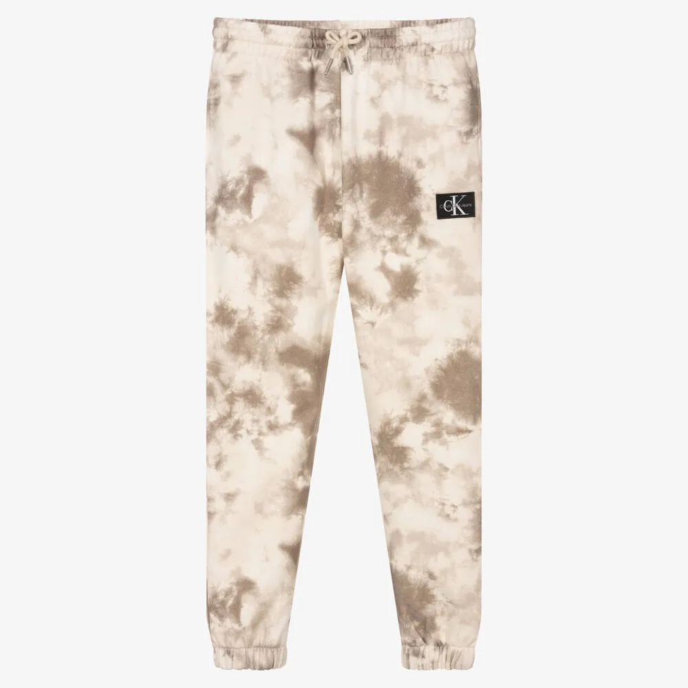 Teen Boys Ivory & Brown Tie-Dye Joggers