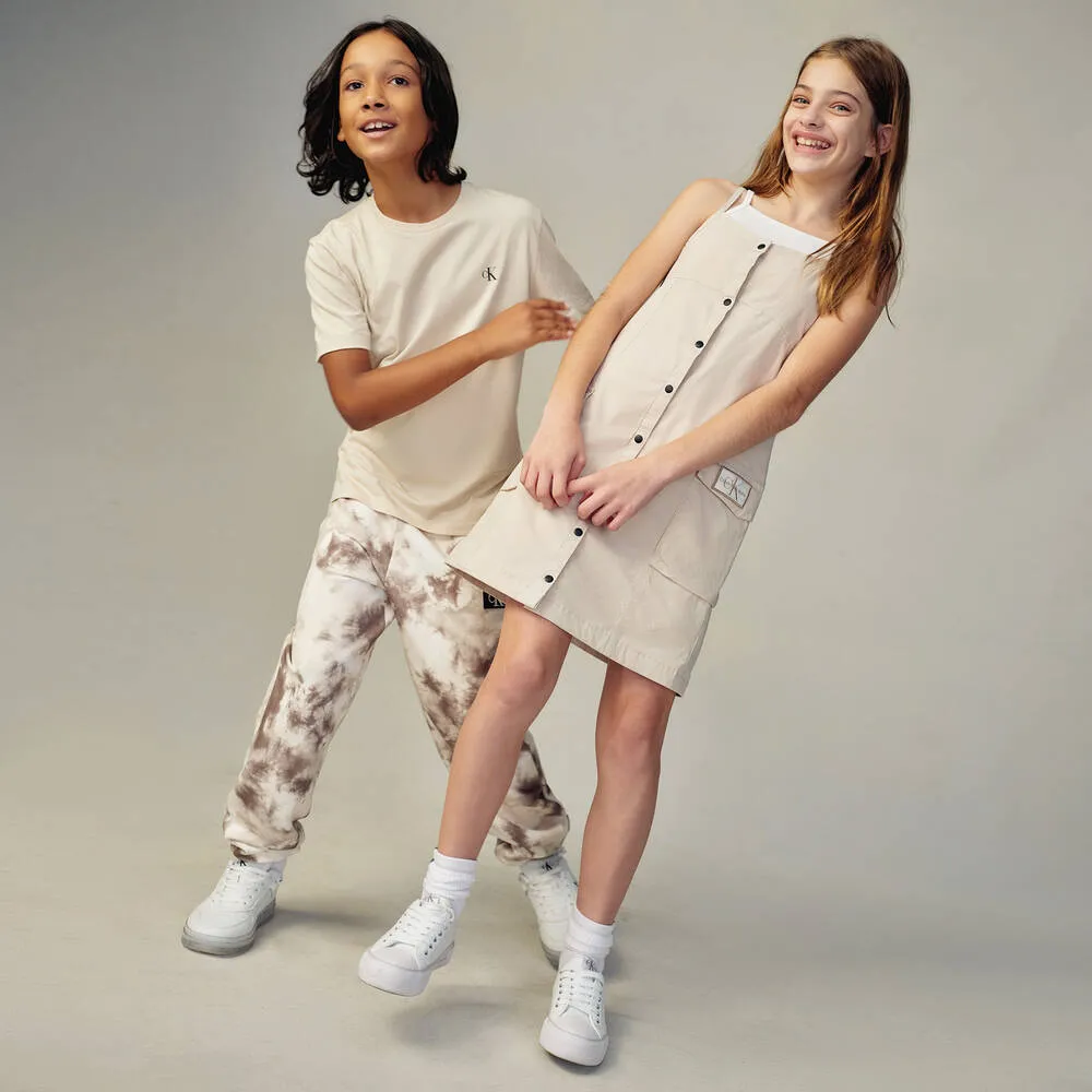 Teen Boys Ivory & Brown Tie-Dye Joggers