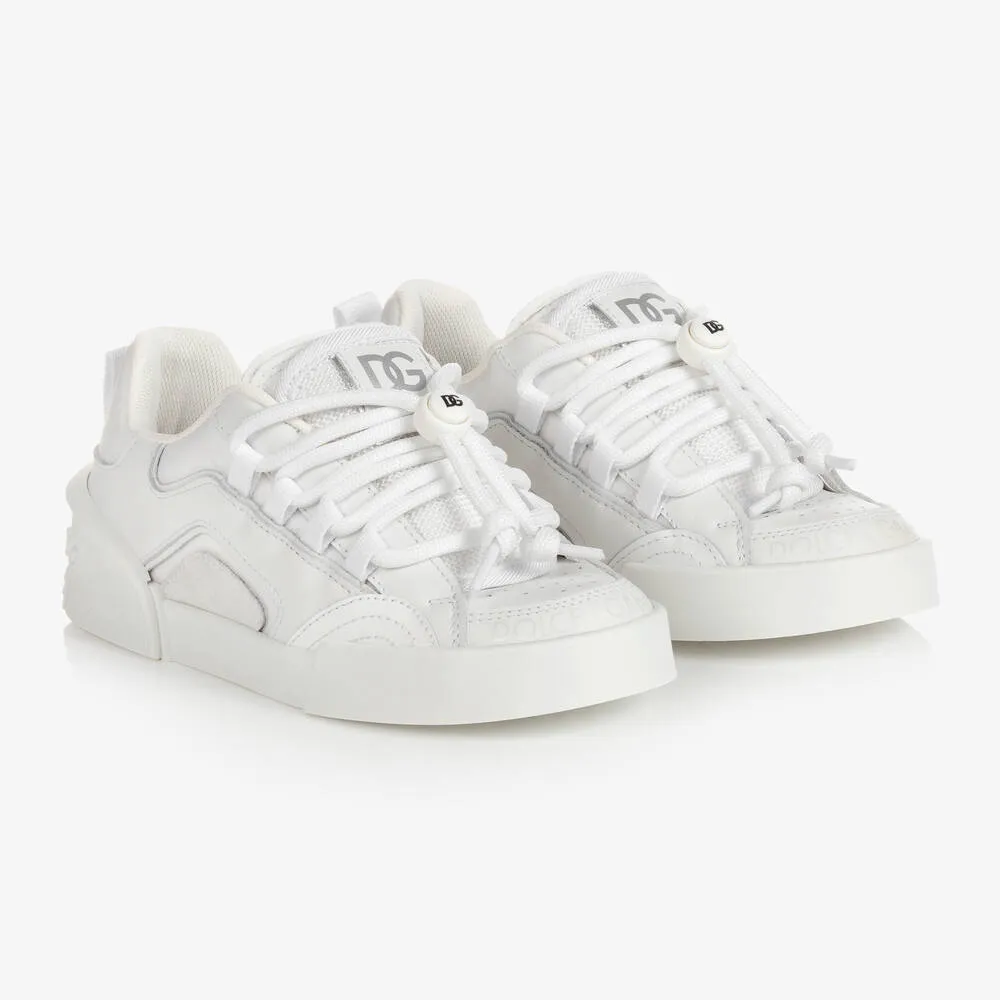 Teen Boys White Leather Trainers