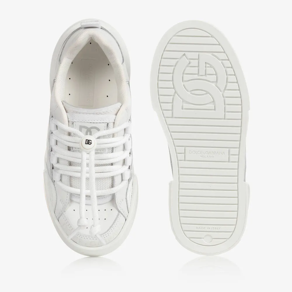 Teen Boys White Leather Trainers