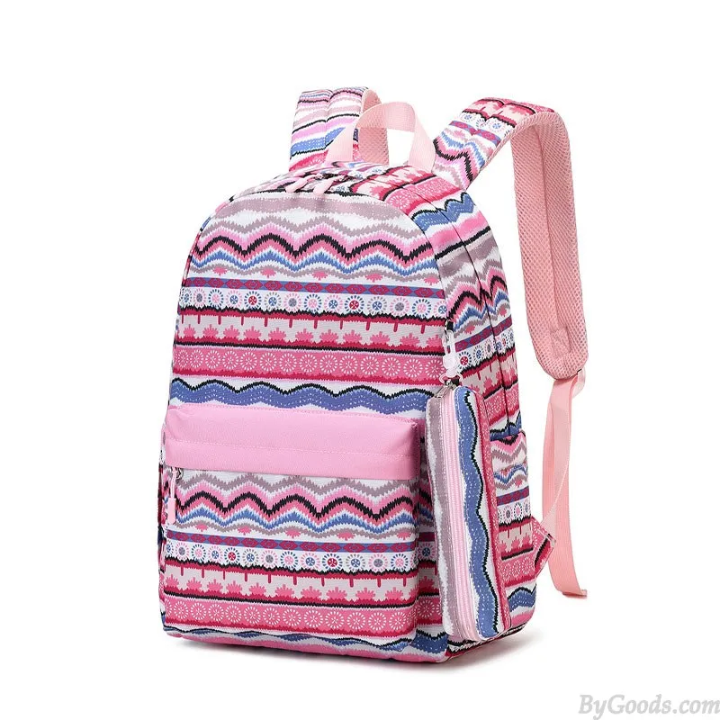 Teen Girl Backpack with Lunch Bag and Pencil Case - Folk Totem Print, Waterproof, Middle School Bookbag