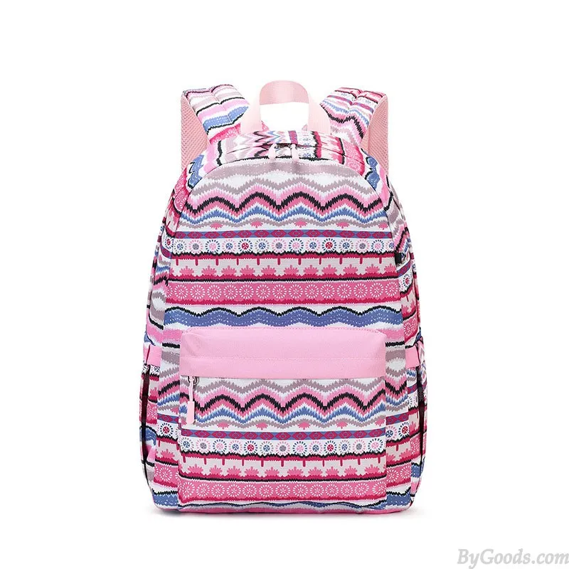 Teen Girl Backpack with Lunch Bag and Pencil Case - Folk Totem Print, Waterproof, Middle School Bookbag