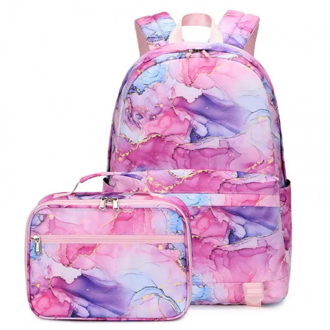 Teen Girls Colorful Abstract Printing Waterproof Backpack Set with Lunch Tote - Lightweight Middle School Bookbags