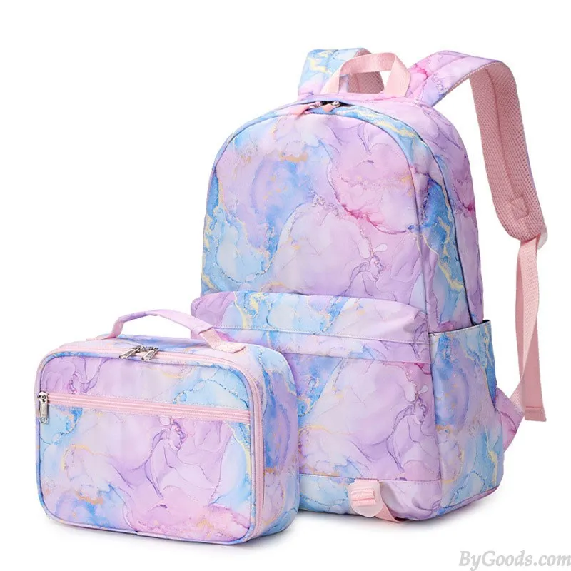 Teen Girls Colorful Abstract Printing Waterproof Backpack Set with Lunch Tote - Lightweight Middle School Bookbags