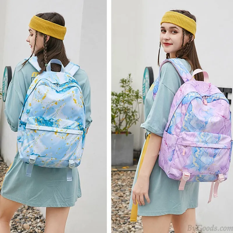 Teen Girls Colorful Abstract Printing Waterproof Backpack Set with Lunch Tote - Lightweight Middle School Bookbags