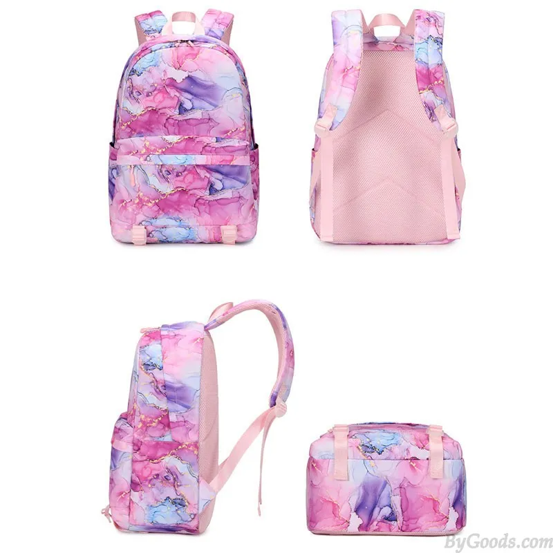 Teen Girls Colorful Abstract Printing Waterproof Backpack Set with Lunch Tote - Lightweight Middle School Bookbags