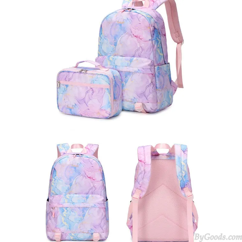 Teen Girls Colorful Abstract Printing Waterproof Backpack Set with Lunch Tote - Lightweight Middle School Bookbags