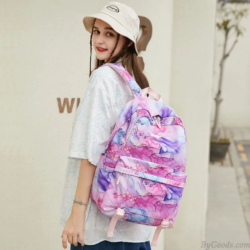 Teen Girls Colorful Abstract Printing Waterproof Backpack Set with Lunch Tote - Lightweight Middle School Bookbags