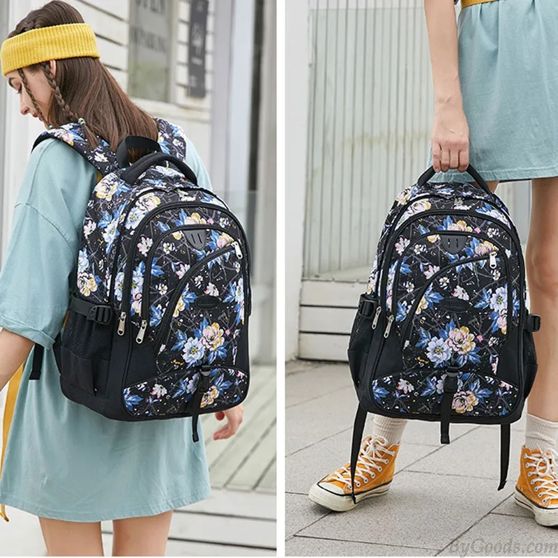 Teen Girls Floral Print Laptop Backpack | Waterproof Student Bookbags | Durable Middle School Lightweight Sport Backpacks