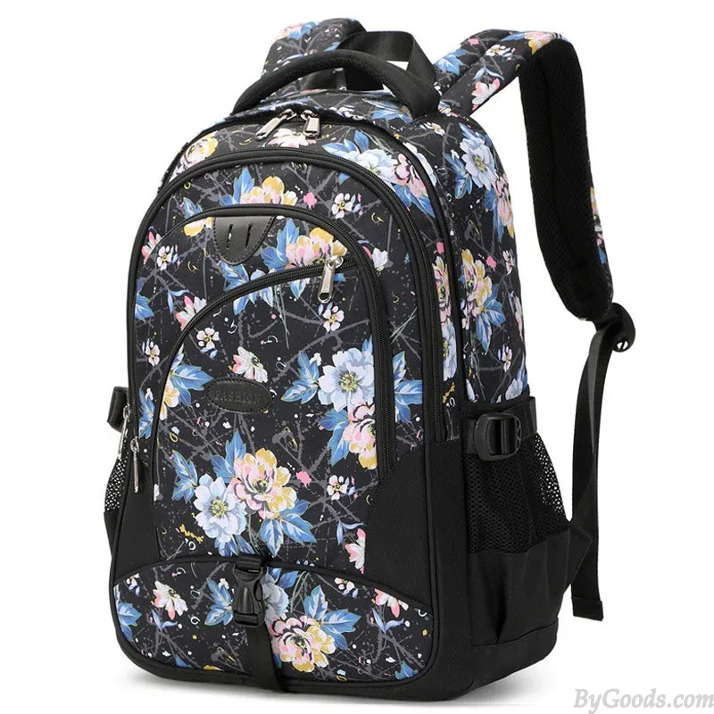 Teen Girls Floral Print Laptop Backpack | Waterproof Student Bookbags | Durable Middle School Lightweight Sport Backpacks