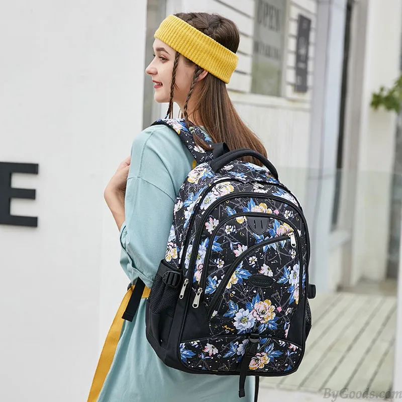 Teen Girls Floral Print Laptop Backpack | Waterproof Student Bookbags | Durable Middle School Lightweight Sport Backpacks