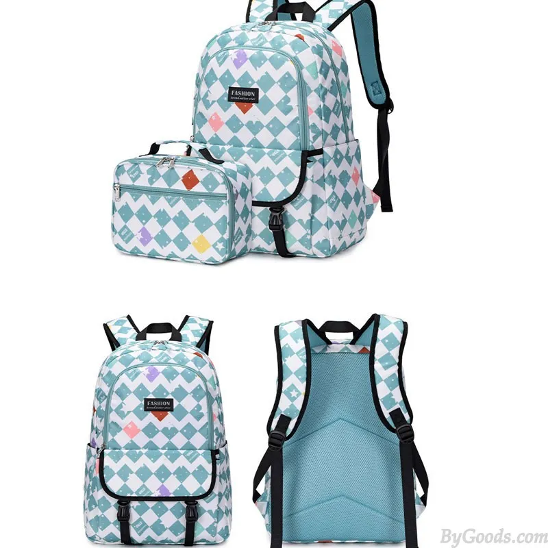 Teen Lightweight Backpack with Double Buckle Closure & Matching Lunch Tote - Water Resistant School Bookbags