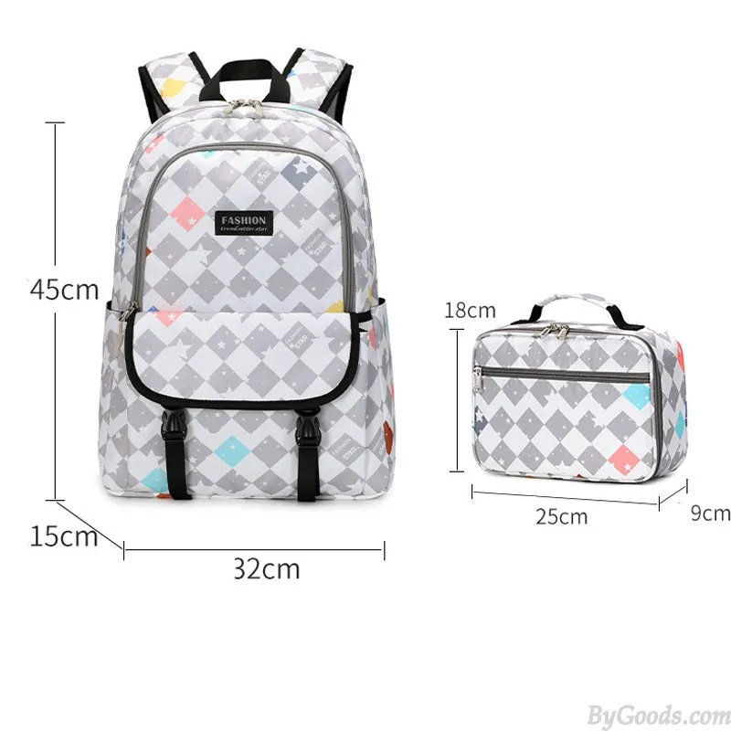 Teen Lightweight Backpack with Double Buckle Closure & Matching Lunch Tote - Water Resistant School Bookbags