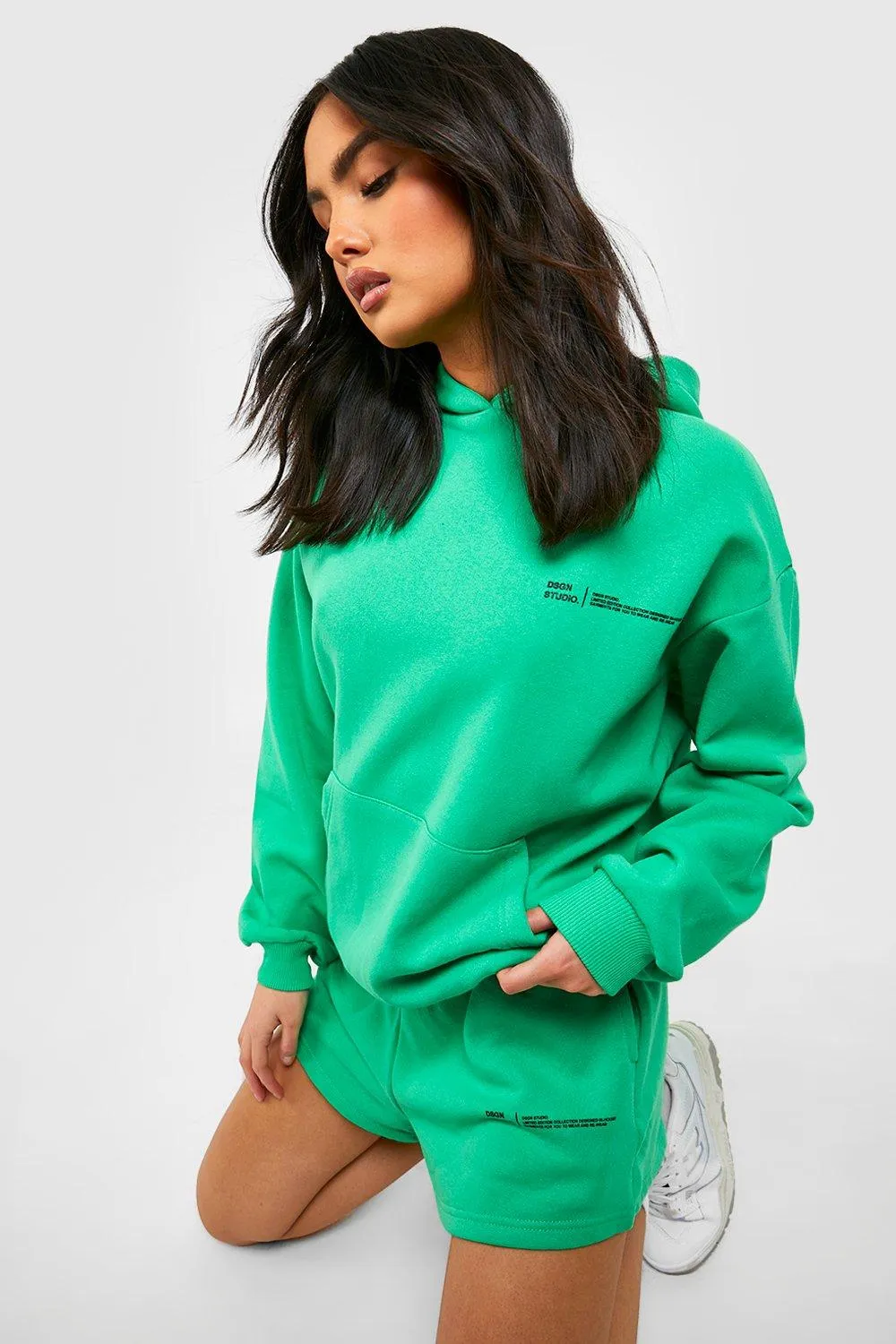 Text Print Slogan Hooded Short Tracksuit