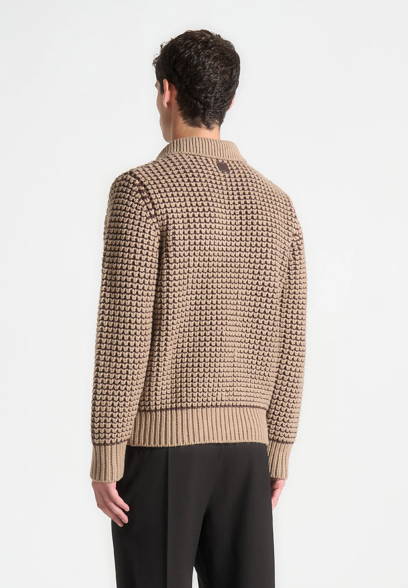 Textured Wool Knit Polo Jumper - Taupe