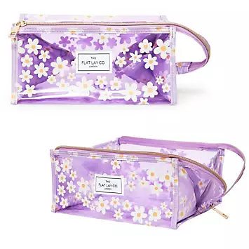 The Flat Lay Co. Lilac Daisy Jelly Open Flat Makeup Box Bag | Kaleidoscope